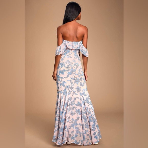 Lulu’s Adelaide Blush Floral Print Off-the-Shoulder Maxi Dress Size XS - Picture 8 of 9